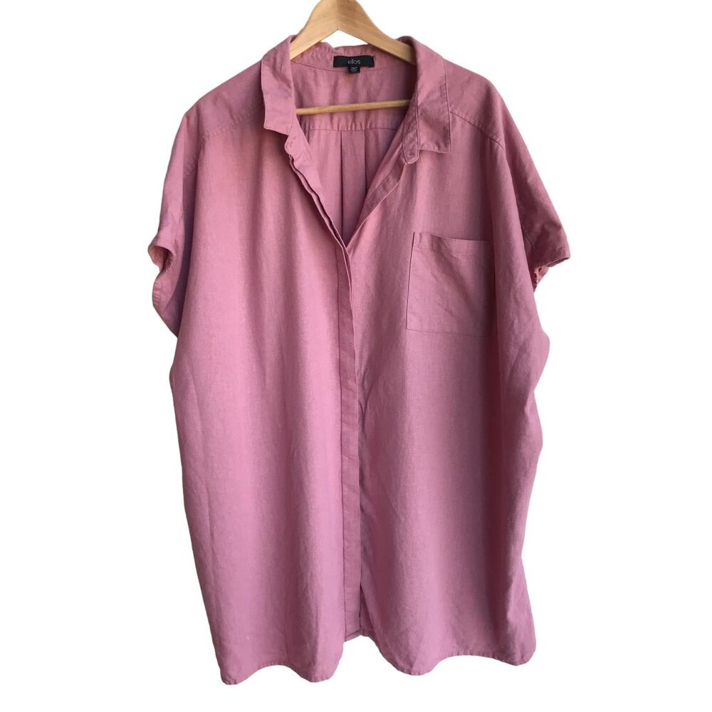 Ellos Rose Colored Linen Blend Summer Button Up Top size 26/28